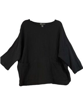 Jones New York 100% Cotton Gauze Tunic Relaxed Fit Patch Pockets Black Size 2X